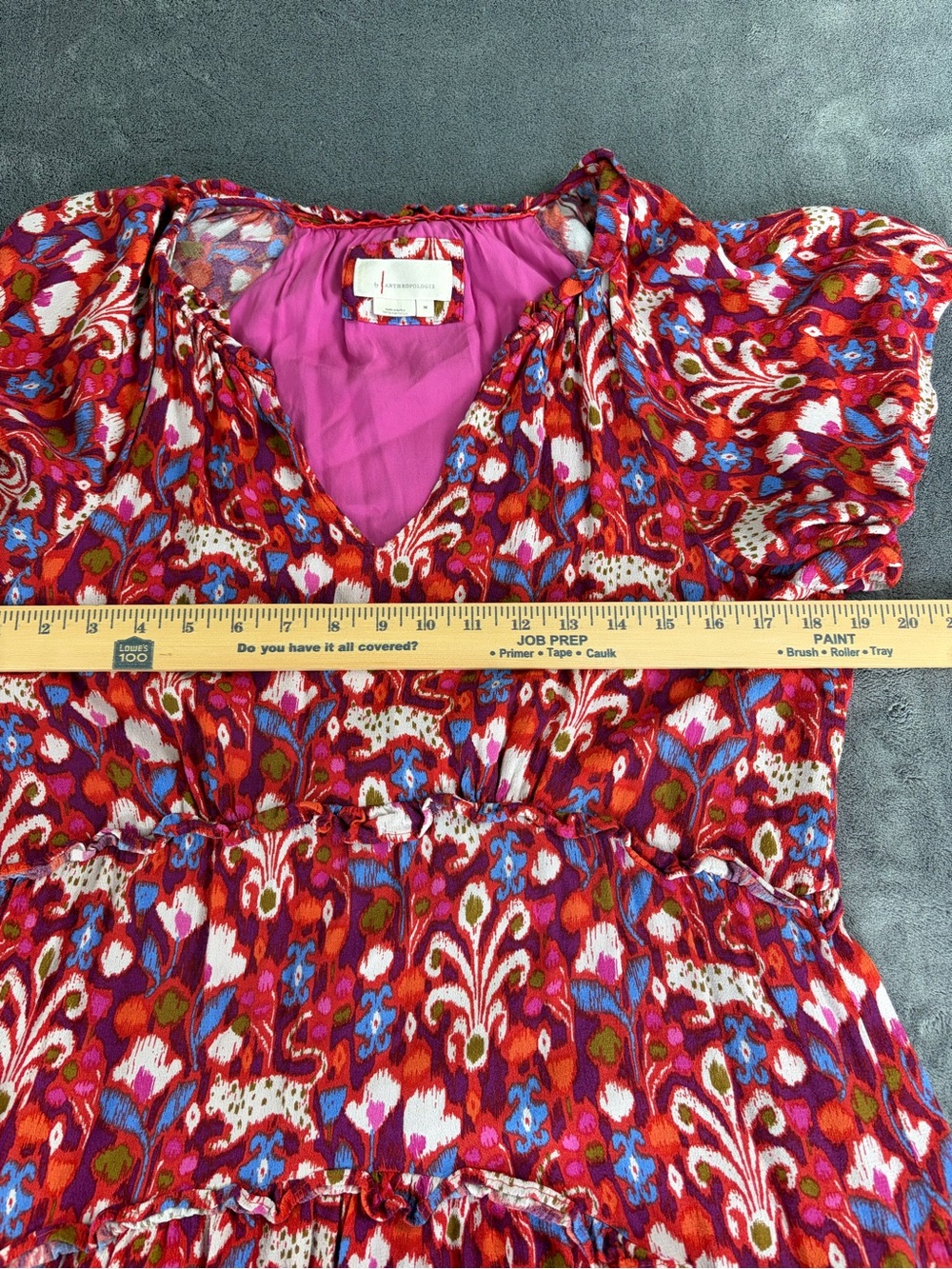 Anthropologie Red Floral V-Neck Tiered Mini Dress size M - Picture 10 of 13